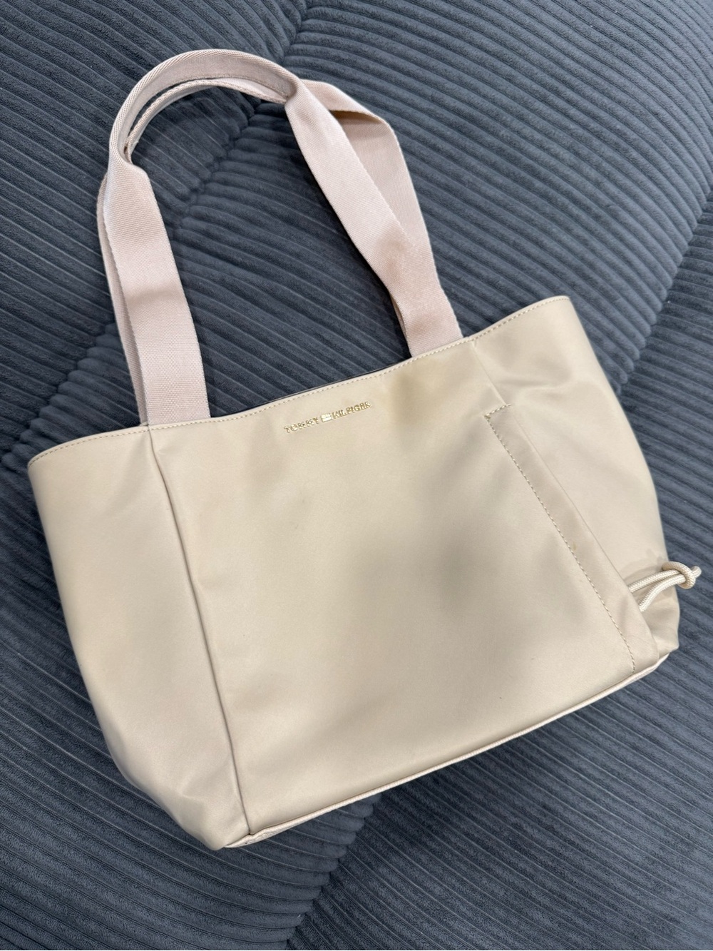 Tommy Hilfiger Cream Tote Bag with Wide Pink-Tan Straps